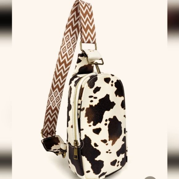 six eight ten Handbags - Faux Cowhide Leather one Strap Sling Crossbody Backpack with Tribal strap